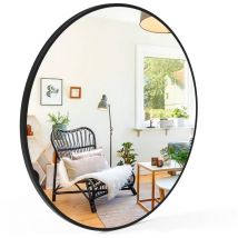 Acezanble - 80cm Miroir mural avec cadre noir en aluminium - Miroir rond