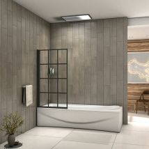 Acezanble 800x1400mm matt black frame black silk screen pivot shower bath screen