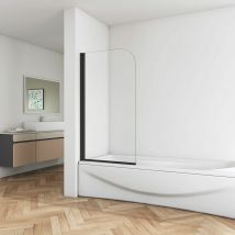 Acezanble - Modern Black Framed 800x1400mm 180 Pivot Bath Shower Screen 5mm Glass Panel