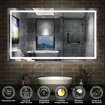 Acezanble - Bathroom led Mirror 800 x 600 mm Dimmable Illuminated Backlit Bathroom Mirror with Demister Pad, Adjustable Brightness,