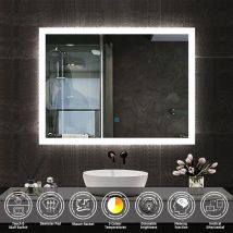 Bathroom Mirror with Shaver Socket, Wall Mounted led Mirror with 3 Colors Lighting Modes, Dimmable & Demister, 500x700mm Horizontal / Vertical
