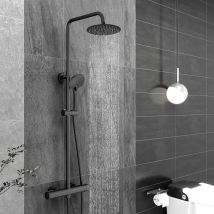 Acezanble - Thermostatic Black Mixer Shower Set Round Bar Twin Head Exposed Valve