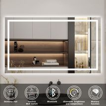 Acezanble - Bluetooth Bathroom Mirror with 3 Colours led Lights, Demister Pad, Vertically or Horizontally Wall Mounted, Wall Switch/Touch Switch