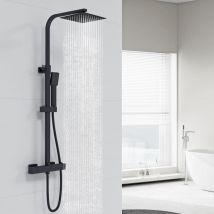 Acezanble - Colonne de douche thermostatique noir mat, ensemble de douche de pluie Avec mitigeur réglable en hauteur, chromé