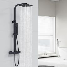 Acezanble - Colonne de douche thermostatique noir mat, set de douche pluie, hauteur réglable 732mm-1152mm, avec pomme de douche carrée