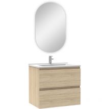 Acezanble - ensemble meuble Salle de Bain 60cm Anthracite simple vasque + miroir ovale
