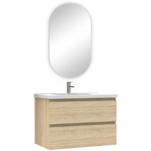 Acezanble - ensemble meuble Salle de Bain 80cm Anthracite simple vasque + miroir ovale