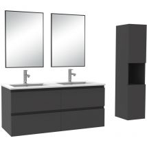 Acezanble - Ensemble de Meuble de Salle de Bain Double Vasque 120 cm + Colonne +Miroir Anthracite