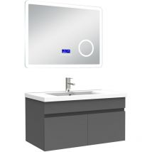 Acezanble - Ensemble meuble 80 cm, lavabo céramique simple + Miroir salle de bain Bluetooth avec 3 couleurs dimmable, anthracite à suspendre