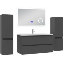 Acezanble - ensemble meuble 100 cm anthracite avec 2 tiroirs à fermeture automatique, lavabo céramique + miroir salle de bain Bluetooth tricolore + 2