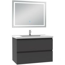 Acezanble Ensemble meuble Salle de Bain 80cm Anthracite simple vasque et miroir lumineux 3 couleurs et dimmable