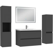 Acezanble - Ensemble meuble Salle de Bain 80cm avec colonne et miroir lumineux 3 couleurs Anthracite