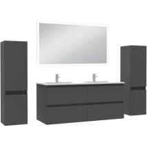 Acezanble - Ensemble meuble Salle de Bain 120cm avec colonne et miroir lumineux dimmable anthracite