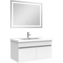Acezanble - Ensemble meuble Salle de Bain 80cm Blanc simple vasque + miroir lumineux 3 couleurs + dimmable