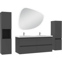 Acezanble - ensemble meubles Salle de Bain 120cm colonnex2 + vasque + miroir 3 couleurs led Anthracite