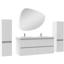 Acezanble - ensemble meubles Salle de Bain 120cm colonnex2 + vasque + miroir 3 couleurs lumineux Blanc