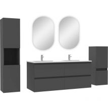 Acezanble ensemble meubles Salle de Bain 120cm double vasque + colonne + miroir ovale mural Anthracite