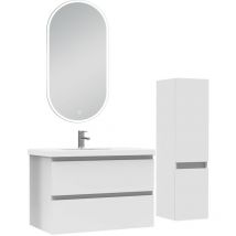 Acezanble - ensemble meubles Salle de Bain 80cm vasque + colonne + miroir led Blanc