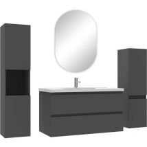 Acezanble - ensemble meubles Salle de Bain 100cm vasque + colonne + miroir ovale mural Anthracite