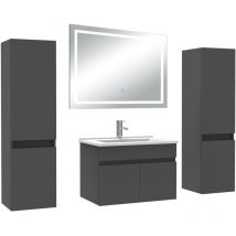Acezanble - Ensemble meubles Salle de Bain 60cm avec colonne + miroir lumineux 3 couleurs Anthracite