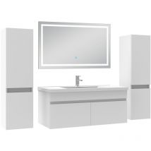 Acezanble - Ensemble meubles Salle de Bain 100cm avec colonne + miroir lumineux 3 couleurs blanc