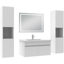 Acezanble - Ensemble meubles Salle de Bain 80cm avec colonne + miroir lumineux 3 couleurs + dimmable blanc