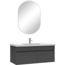 Acezanble - ensemble meubles Salle de Bain simple vasque 100cm + miroir ovale Anthracite