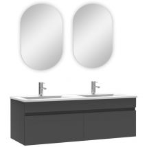 Acezanble - ensemble meubles Salle de Bain double vasque 120cm + miroir ovale Anthracite