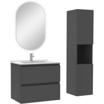 Acezanble - ensemble meubles simple vasque 60cm,colonne + miroir ovale Anthracite