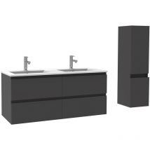Acezanble - Ensemble meubles Salle De Bain 120cm double vasque Anthracite meuble avec colonne ceramique