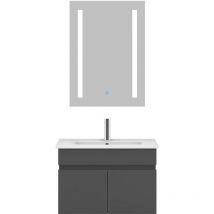 Acezanble - Ensemble meubles salle de bain 60cm simple vasque Anthracite meuble acve miroir