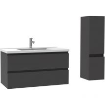 Acezanble - Ensemble meubles Salle De Bain 100cm Anthracite meuble avec colonne vasque ceramique