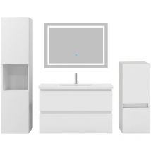 Acezanble - Ensemble meubles Salle De Bain 80cm vasque + colonnex2 + miroir led Blanc 5pcs