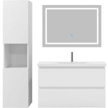 Acezanble - Ensemble meubles Salle De Bain 80cm vasque + colonne + miroir Blanc