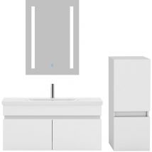 Acezanble Ensemble meubles Salle De Bain 80cm vasque et colonne et miroir LED Blanc