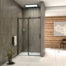 Acezanble - 1200mm Matt Black Frameless Sliding Shower Door Modern Bathroom Shower Door