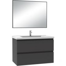 Acezanble - Meuble de Salle de Bain 80cm Anthracite Ensemble de 3 Pièces Meuble avec Lavabo +Miroir