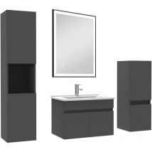 Acezanble - Meuble simple vasque 60cm avec colonne et miroir lumineux 3 couleurs et dimmable anthracite