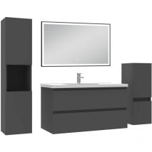 Acezanble - Meuble salle de Bain 100cm avec colonne et miroir mural lumineux 3 couleurs Anthracite