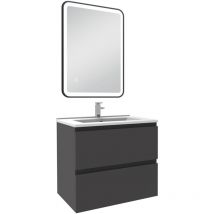 Acezanble - Meuble Salle de Bain 60cm Anthracite simple vasque + miroir lumineux 3 couleurs + dimmable