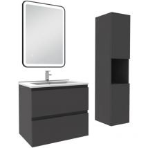 Acezanble - Meuble salle de Bain 60cm avec colonne + miroir 3 couleurs Anthracite