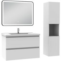 Acezanble - Meuble salle de Bain 80cm avec colonne + miroir 3 couleurs blanc