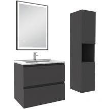Acezanble - Meuble salle de Bain 60cm avec colonne et miroir 3 couleurs Anthracite
