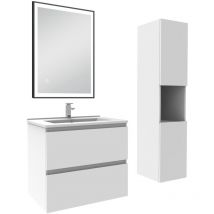 Acezanble - Meuble salle de Bain 60cm avec colonne et miroir 3 couleurs blanc