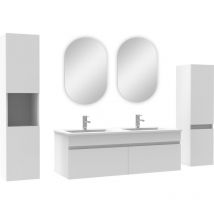 Acezanble - meuble Salle de Bain Blanc 120cm double vasque + colonne + miroir ovale