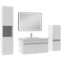 Acezanble - Meuble simple vasque 80cm avec colonne + miroir lumineux 3 couleurs + dimmable blanc
