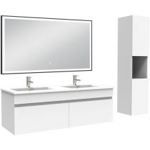 Acezanble Meuble double vasque 120cm avec colonne et miroir lumineux 3 couleurs blanc