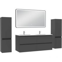 Acezanble - Meubles Salle de Bain 120cm avec colonne + miroir lumineux 3 couleurs Anthracite
