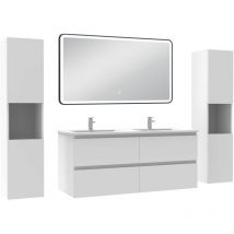 Acezanble - Meubles Salle de Bain 120cm avec colonne + miroir lumineux 3 couleurs + dimmable blanc