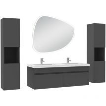 Acezanble - meubles double vasque 120cm colonne + vasque + miroir 3 couleurs lumineux Anthracite